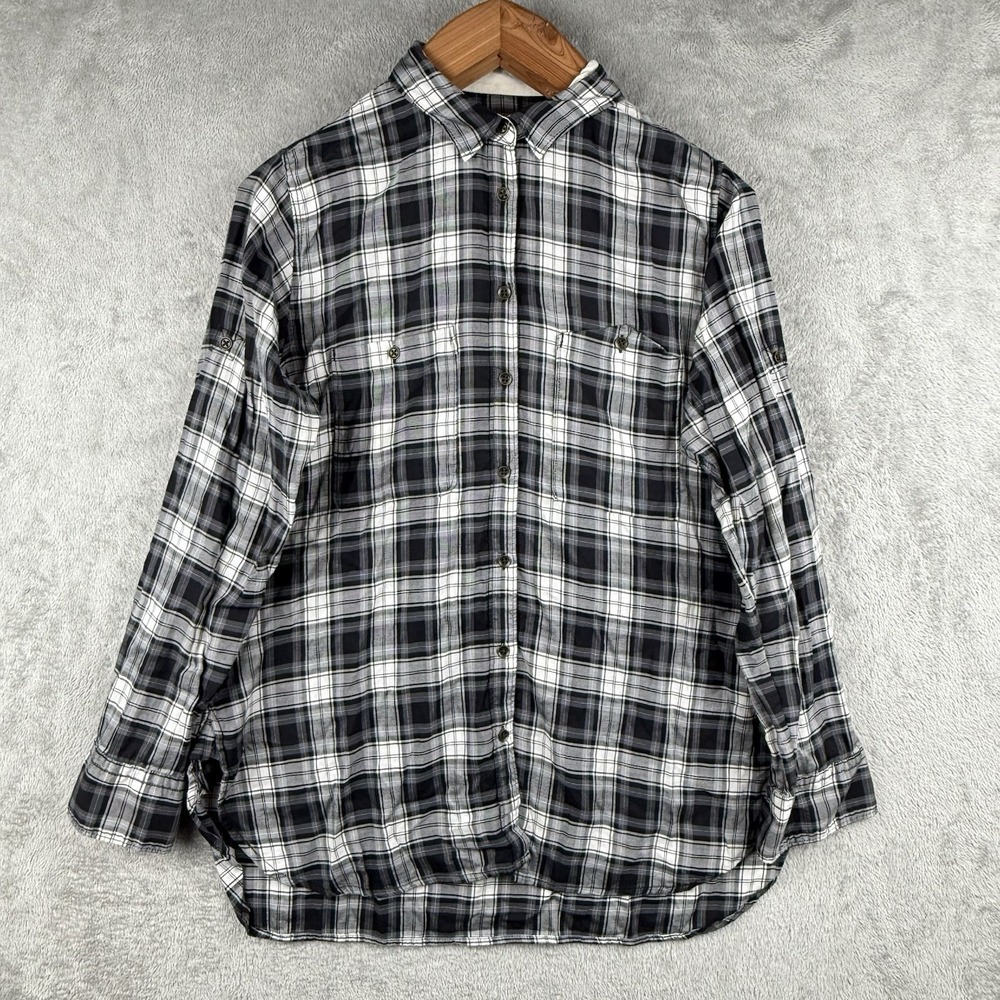 Rag & Bone Shirt Womens M Black White Plaid Cotton Blend Button Up Lightweight
